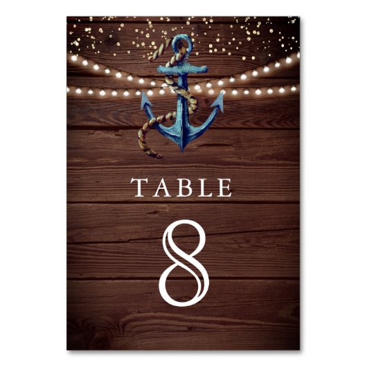 ウッド素朴ネイビーブルーいかり航海の結婚ズ テーブルナンバー (正面)
