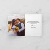 ウッド素朴ネイビーブルーレースフォトサンフラワー結婚ズ サンキューカード (内部)