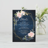 ウッド素朴ネイビーブルー赤面ピンクジオメトリック結婚ス エンクロージャーカード (スタンド正面)