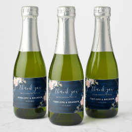 ウッド素朴ネイビーブルー赤面ピンクジオメトリック結婚ス スパークリングワインラベル