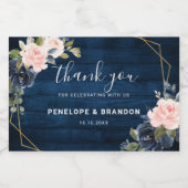 ウッド素朴ネイビーブルー赤面ピンクジオメトリック結婚ス スパークリングワインラベル (シングルラベル)