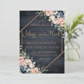 ウッド素朴ネイビーブルー赤面ピンクジオメトリック結婚ス 招待状 (スタンド正面)