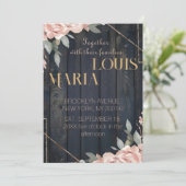 ウッド素朴ネイビーブルー赤面ピンクジオメトリック結婚ス 招待状 (スタンド正面)