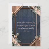 ウッド素朴ネイビーブルー赤面ピンクジオメトリック結婚ス 招待状 (裏面)