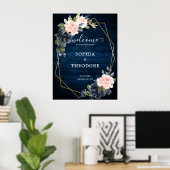 ウッド素朴ネイビー赤面ジオメト結婚リーの歓迎 ポスター (ホームオフィス)