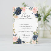 ウッド素朴ネイビー赤面ジオメト結婚リー 出欠カード (スタンド正面)