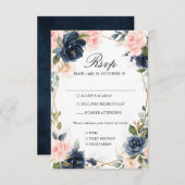 ウッド素朴ネイビー赤面ジオメト結婚リー 出欠カード (正面/裏面)