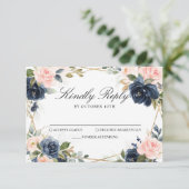 ウッド素朴ネイビー赤面ジオメト結婚リー 出欠カード (スタンド正面)