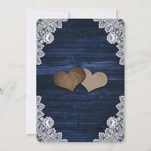 ウッド素朴ネイビー赤面ピンクフローラ結婚ズ 招待状 (裏面)