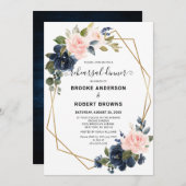 ウッド素朴ネイビー赤面幾何リハーサルディナー 招待状 (正面/裏面)