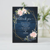 ウッド素朴ネイビー赤面幾何学的ブライダルシャワー サンキューカード (スタンド正面)