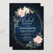 ウッド素朴ネイビー赤面幾何学的ブライダルシャワー 招待状 (正面/裏面)