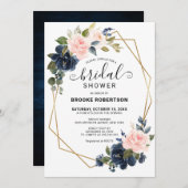 ウッド素朴ネイビー赤面幾何学的ブライダルシャワー 招待状 (正面/裏面)