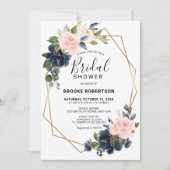 ウッド素朴ネイビー赤面幾何学的ブライダルシャワー 招待状 (正面)