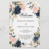 ウッド素朴ネイビー赤面幾何学的結婚式 プログラム (正面/裏面)