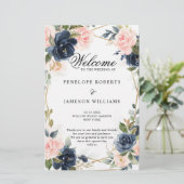 ウッド素朴ネイビー赤面幾何学的結婚式 プログラム (スタンド正面)