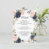 ウッド素朴ネイビー赤面幾何結婚詳細 エンクロージャーカード (スタンド正面)