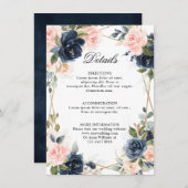 ウッド素朴ネイビー赤面幾何結婚詳細 エンクロージャーカード (正面/裏面)