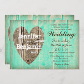 ウッド素朴ハートアクアカントリーウェディング招待状 招待状 (正面/裏面)