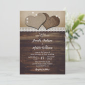 ウッド素朴ハートズバーラップアンドレース結婚ズ 招待状 (スタンド正面)
