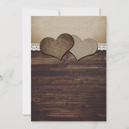 ウッド素朴ハートズバーラップアンドレース結婚ズ 招待状 (裏面)