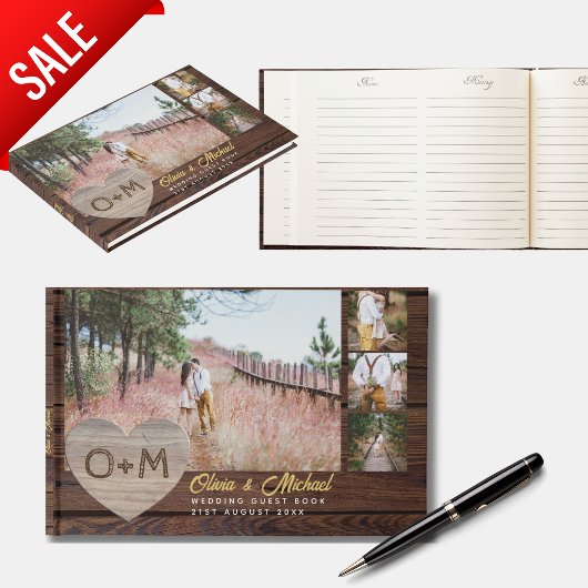 ウッド素朴ハートフォトコラージュニューライヴ結婚ェーズ ゲストブック