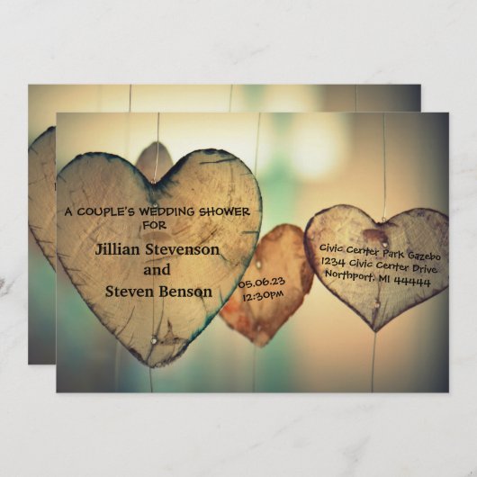 ウッド素朴ハート-ウェディングシャワー招待状 招待状 (正面/裏面)