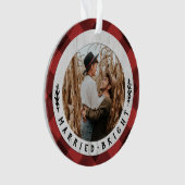 ウッド素朴バッファローチェックカップル初めてのクリスマス オーナメント (正面)