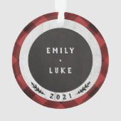 ウッド素朴バッファローチェックカップル初めてのクリスマス オーナメント (裏面)