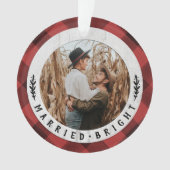 ウッド素朴バッファローチェックカップル初めてのクリスマス オーナメント (正面)