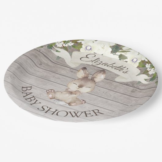 ウッド素朴バニーラビットカスタムベイビーシャワー ペーパープレート (アングル)