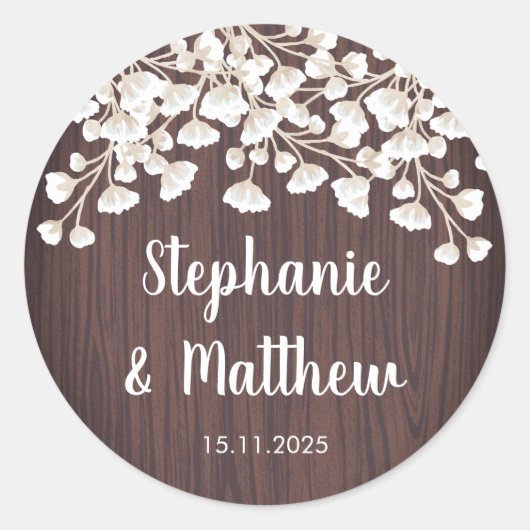 ウッド素朴バビーズブレスジプソフィラ結婚ズ ラウンドシール (正面)
