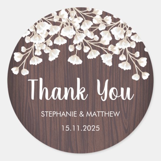 ウッド素朴バビーズブレスフローラサンキュー結婚ズ ラウンドシール (正面)