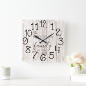 ウッド素朴バフェイクンファームハウスカスタムファミリーネーム スクエア壁時計 (ホーム)