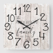 ウッド素朴バフェイクンファームハウスカスタムファミリーネーム スクエア壁時計 (正面)