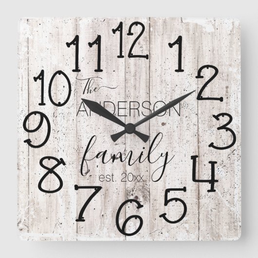 ウッド素朴バフェイクンファームハウスカスタムファミリーネーム スクエア壁時計 (正面)