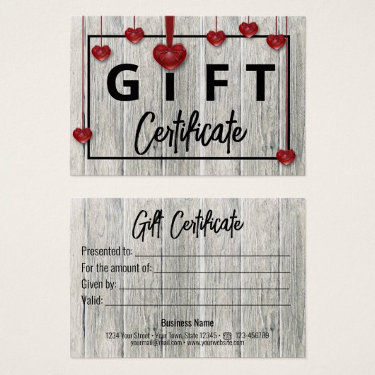 ウッド素朴バモダンレンティネスの日ハートギフトカード (正面&裏面)