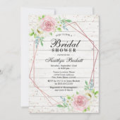 ウッド素朴バラゴールドフォイルフローラブライダルシャワー 招待状 (正面)