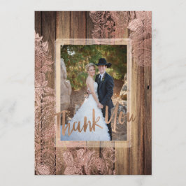 ウッド素朴バラレース結婚の写真ありがとう サンキューカード