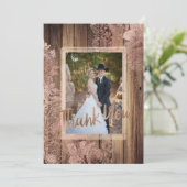 ウッド素朴バラレース結婚の写真ありがとう サンキューカード (スタンド正面)