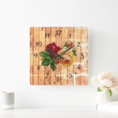 ウッド素朴バラ スクエア壁時計 (ホーム)