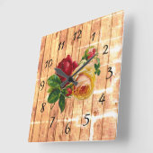 ウッド素朴バラ スクエア壁時計 (傾斜)
