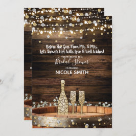 ウッド素朴バレルライツシャンパンブライダルシャワー 招待状