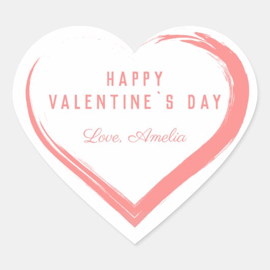 ウッド素朴バレンタインデーピンクハート名 ハートシール (正面)