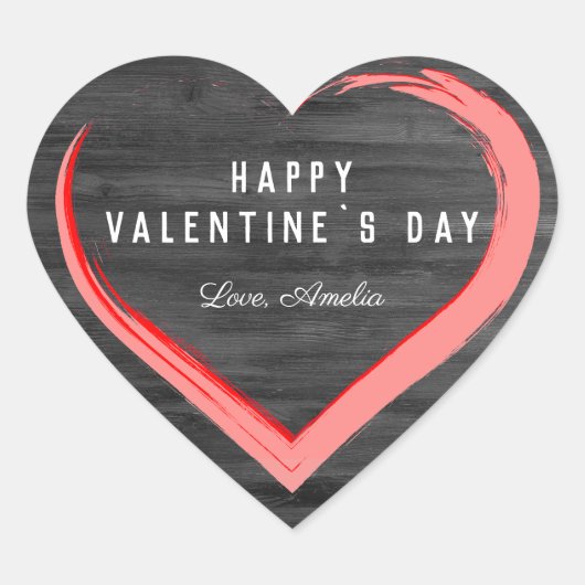 ウッド素朴バレンタインデーピンクハート名 ハートシール (正面)