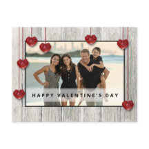 ウッド素朴バレンタインデーLOVEハートフォトカード