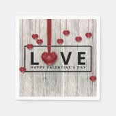 ウッド素朴バレンタインデーLOVEモダン赤いハート スタンダードカクテルナプキン (正面)
