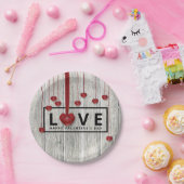 ウッド素朴バレンタインデーLOVE赤いハートモダン ペーパープレート (パーティー)