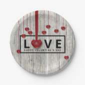 ウッド素朴バレンタインデーLOVE赤いハートモダン ペーパープレート (正面)