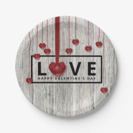 ウッド素朴バレンタインデーLOVE赤いハートモダン ペーパープレート